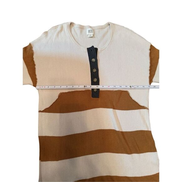BDG Womens Ivory Brown Tunic Sweater Dress Sz Large Henley Striped Ribbed Knit - Picture 6 of 10